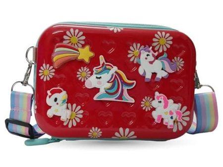 Unicorn Cartoon character waterproof hardcase zipper shoulder bag sling crossbody messenger bag | Stylist Cosmetic Bag | Girls Box Sling Bag | Trendy Suitcase Type Bag For Girls | Kids Sling Bag (Red colour) Online