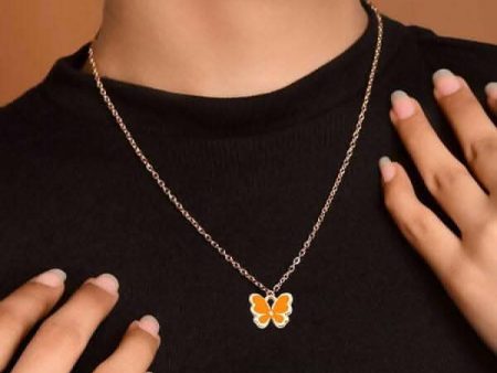 Pinapes Beautiful Butterfly Pendant Necklace (Orange)(Pack of 2) Online Hot Sale