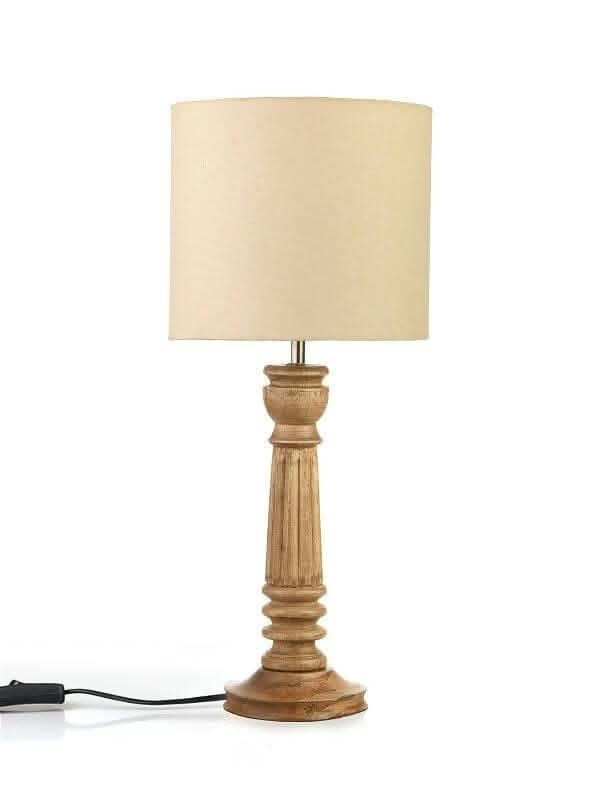 Green Girgit Pillar Brown Lamp With White Cotton Shade Supply