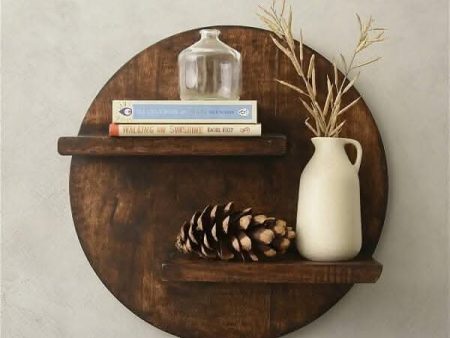 Green Girgit Wooden Round Wall Shelf For Cheap