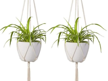 ecofynd Macrame Plant Hanger [Without Pot] | Rope Flower Pot Holder for Indoor Outdoor Balcony Gardening (M2, Pack of 2, 39 inches, Color- Ivory) For Cheap