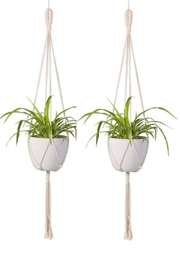 ecofynd Macrame Plant Hanger [Without Pot] | Rope Flower Pot Holder for Indoor Outdoor Balcony Gardening (M2, Pack of 2, 39 inches, Color- Ivory) For Cheap