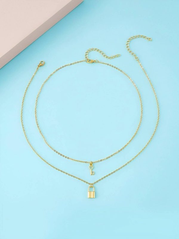 Small Gold Lock Layer Style Necklace on Sale