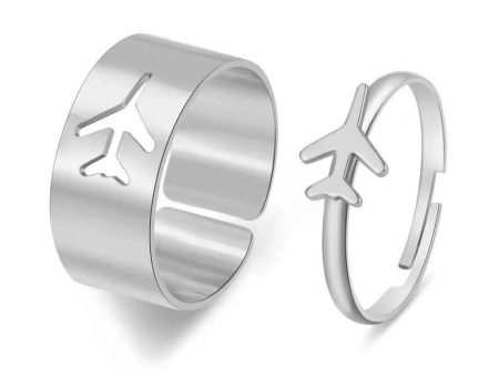 Pinapes Couple Airplane Silver Love Caring Partner Shows Love with Couple Rings Set With Fly-High Discount