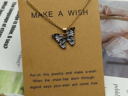 Pinapes Trendy Fashion Butterfly Make a Wish Black and White Card Fashion Necklace Chain for Women & Girls For Sale