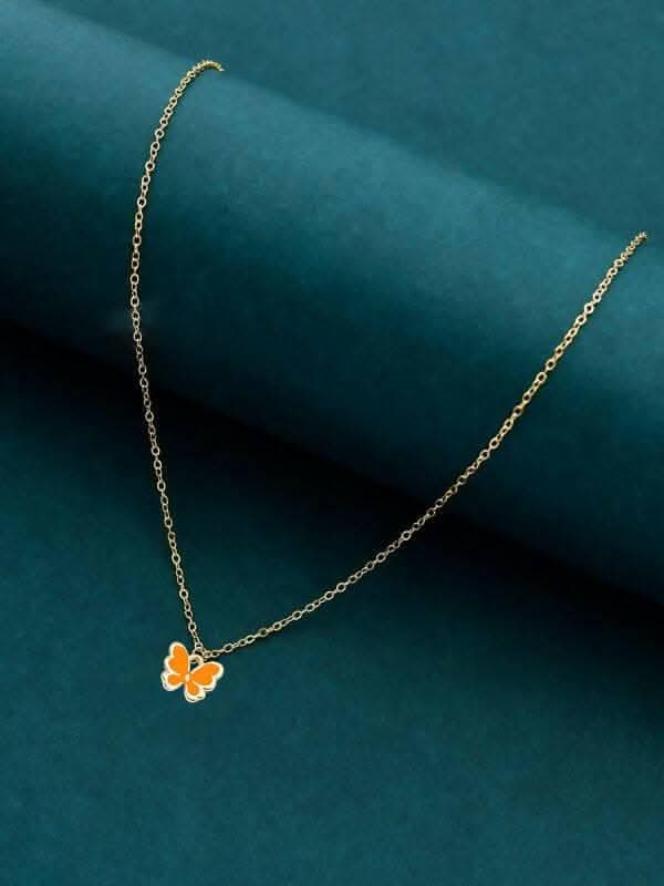 Pinapes Beautiful Butterfly Pendant Necklace (Orange)(Pack of 2) Online Hot Sale