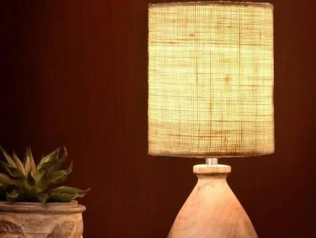 Wooden Dome Table Lamp With Jute White Shade Online