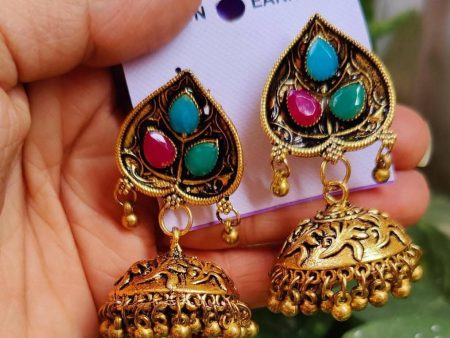 Pinapes Handcrafted Jhumka Earrings for a Stunning Look With 3 colours (Set of 2 - Gold) Cheap