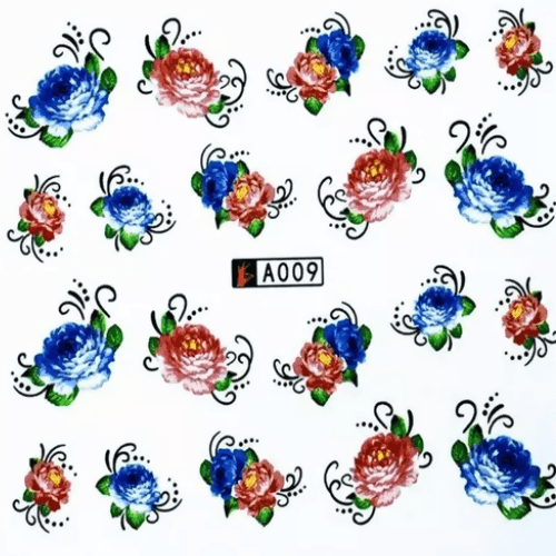 SENECIO Rose Bunch Multicolor A009 Love Floral Nail Art Manicure Decals Water Transfer Stickers Supply