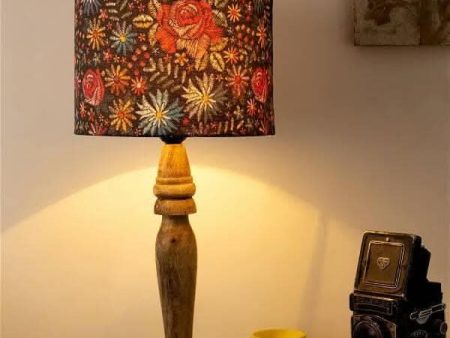 Wooden Black Floral Stich Lamp For Cheap