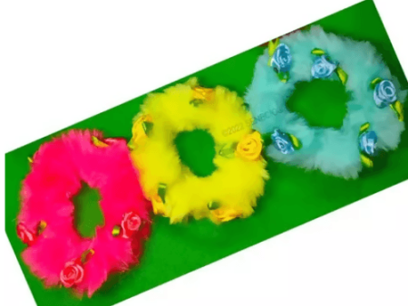 SENECIO® 3Pc Exclusive Rose Fluffy Fur Soft Rubber Band Hair Tie Scrunchies Multicolor Valentine Love Collection Online now