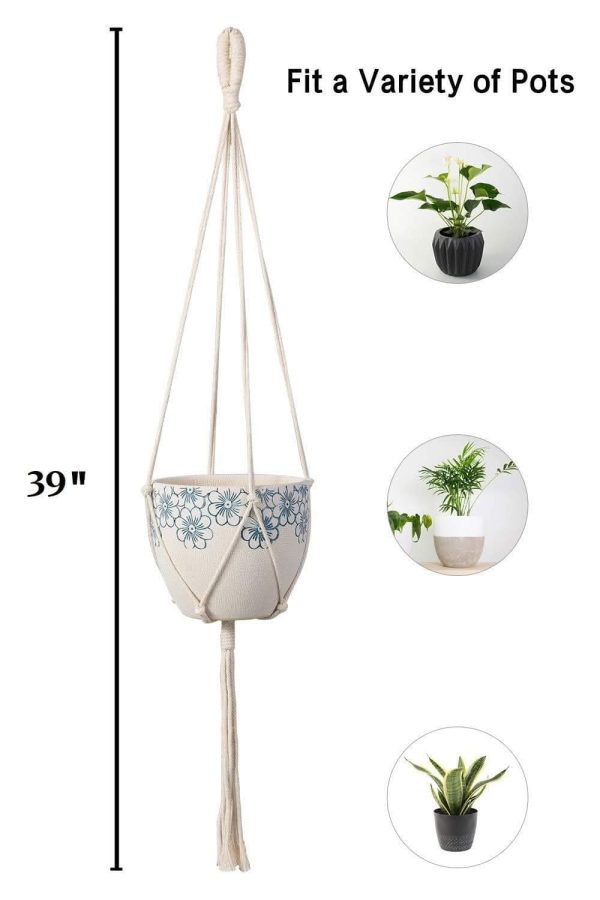 ecofynd Macrame Plant Hanger [Without Pot] | Rope Flower Pot Holder for Indoor Outdoor Balcony Gardening (M2, Pack of 2, 39 inches, Color- Ivory) For Cheap