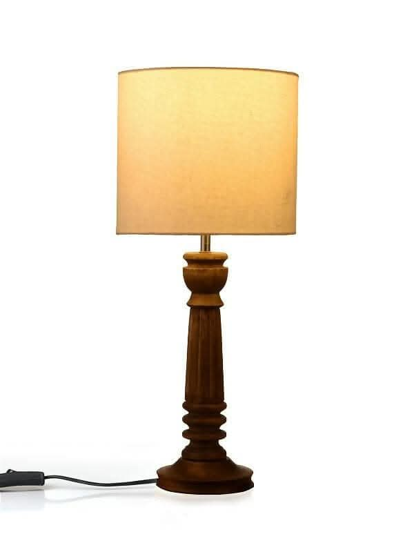 Green Girgit Pillar Brown Lamp With White Cotton Shade Supply